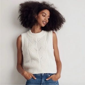Madewell White Cable Knit Sweater Vest